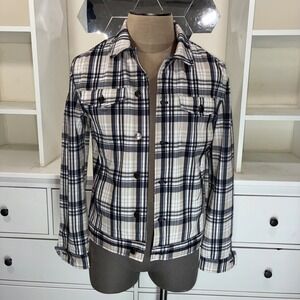 Zara Men Plaid Button Down Shirt Jacket Beige Black White Size Medium